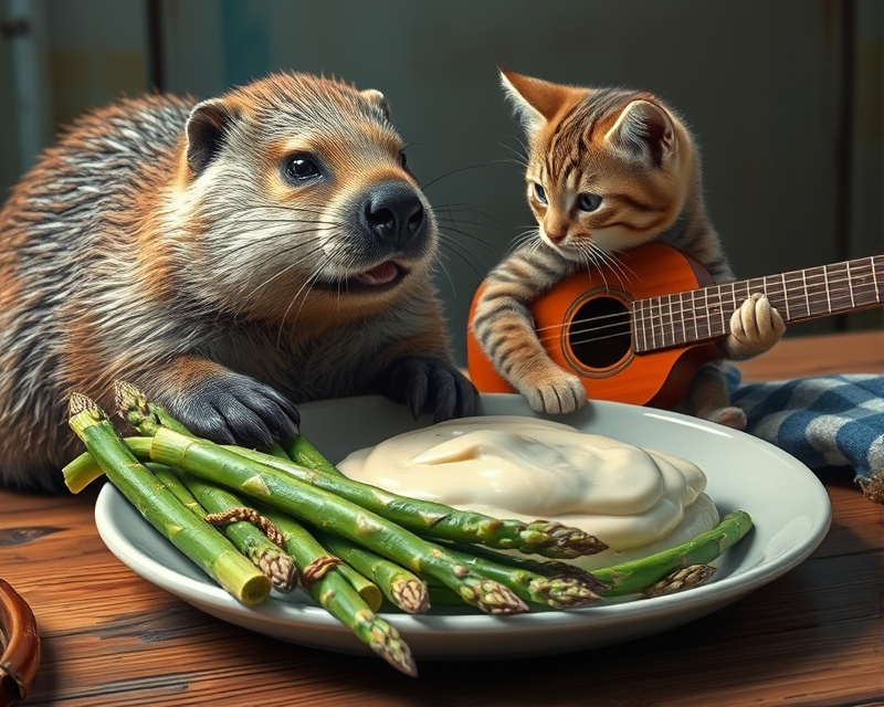 asparagus, beaver, plate, guitar, kitten