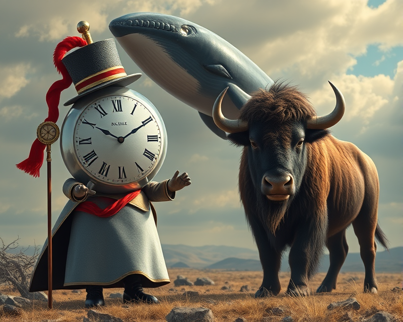 ball, costume, clock, whale, bison