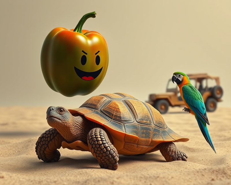 ball, pepperoni, doll, tortoise, parrot, sand, jeep