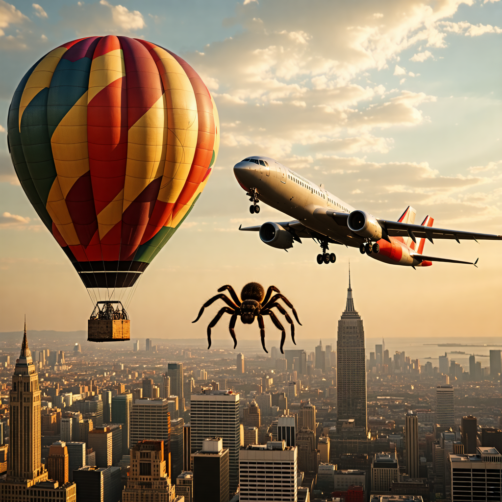 balloon, airplane, tarantula