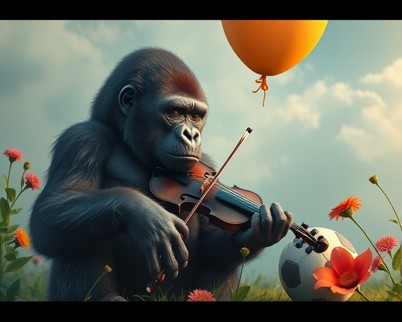 balloon, violin, football, flower, gorilla