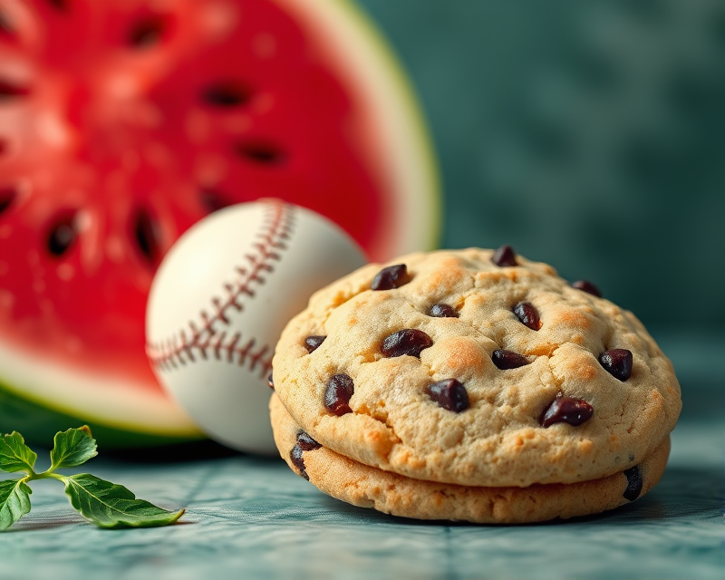 baseball, cookie, watermelon