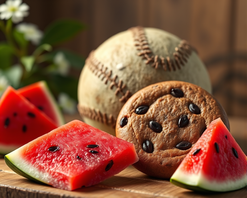 baseball, watermelon, cookie