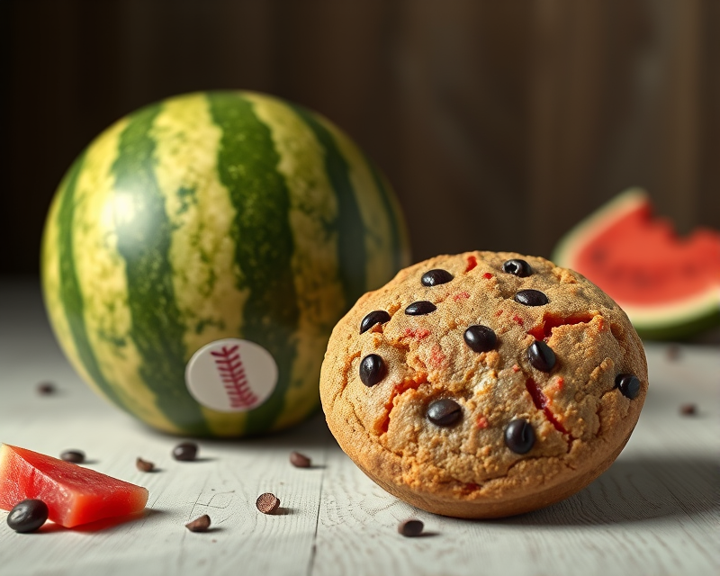 baseball, watermelon, cookie