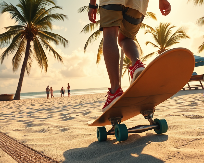 beach, skateboard