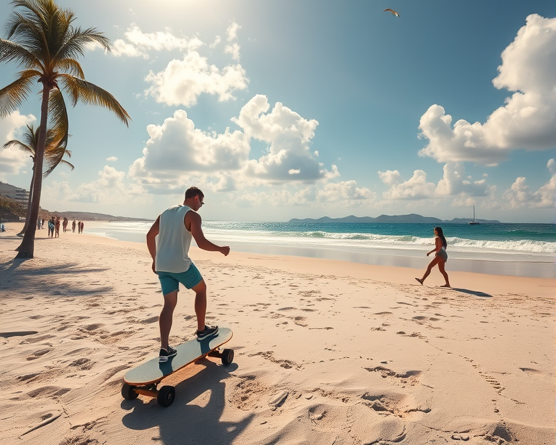 beach, skateboard