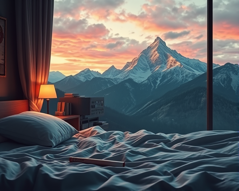 bed, mountain, cigarette