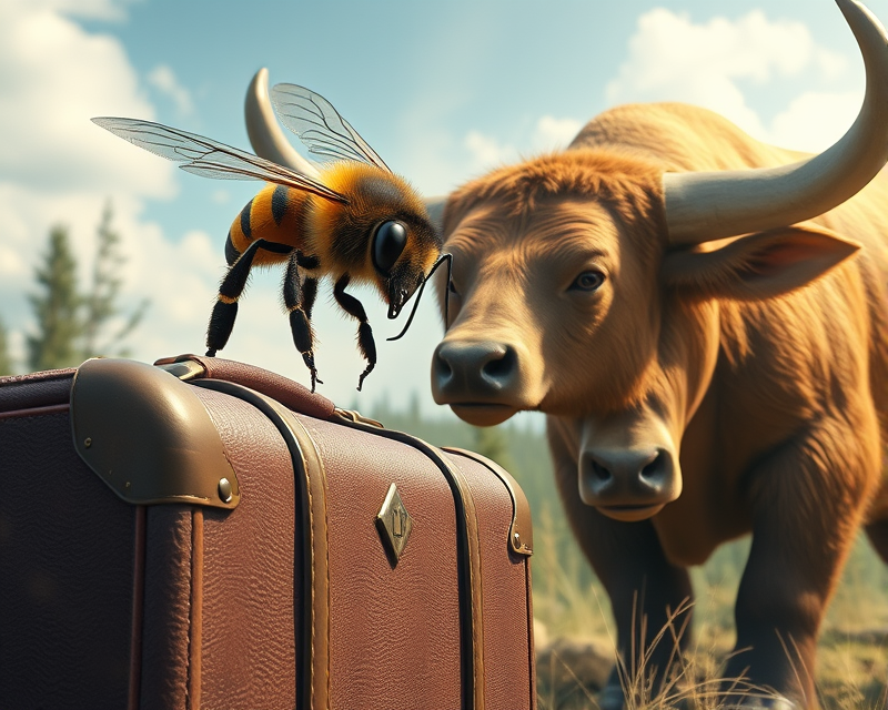 bee, suitcase, bull, bear