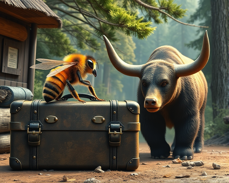 bee, suitcase, bull, bear