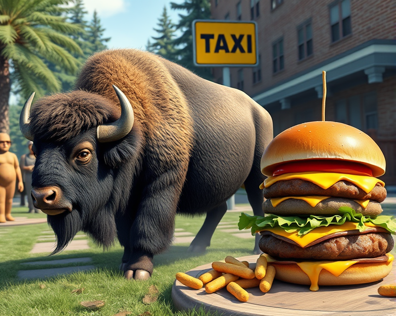 bison, taxi, peanut, hamburger