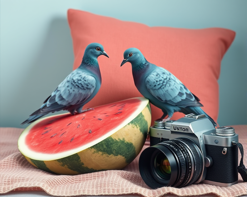 blue, dove, watermelon, pillow, camera