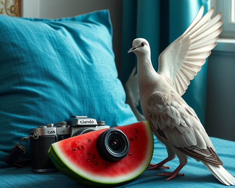 blue, pillow, camera, watermelon, dove