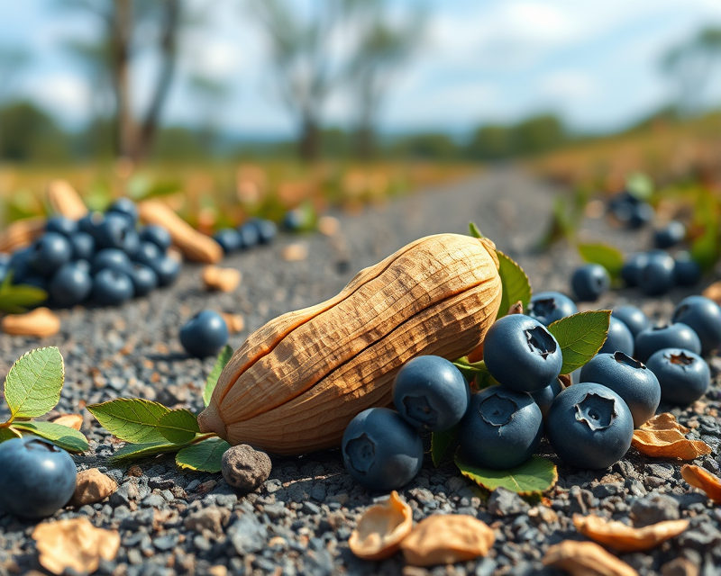 blueberry, road, peanut