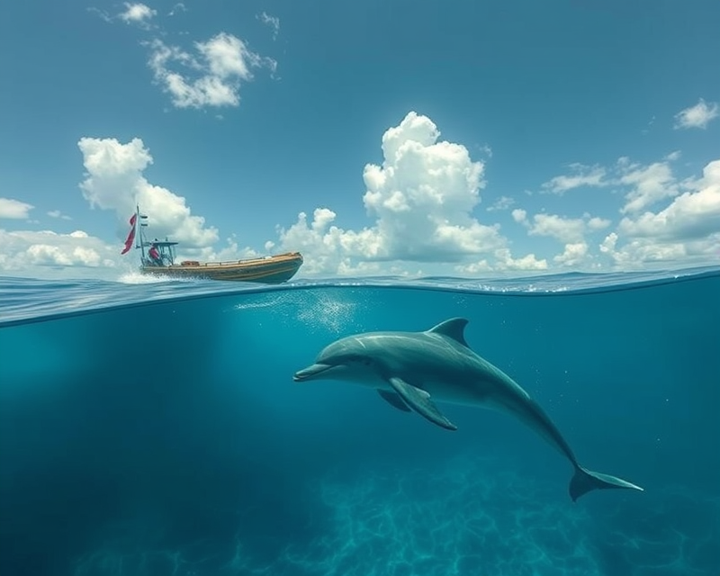 boat, dolphin