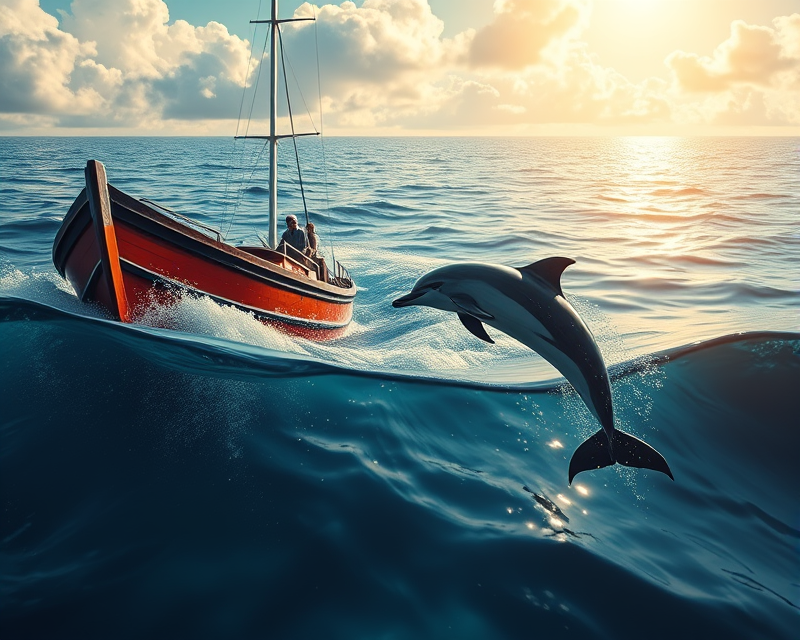 boat, dolphin