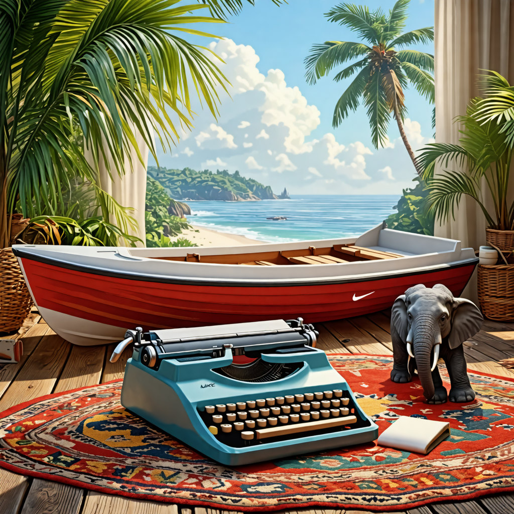 boat, elephant, rug, typewriter, nike