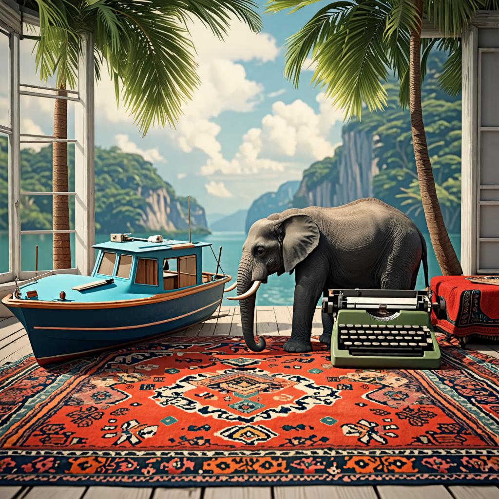 boat, elephant, rug, typewriter, nike