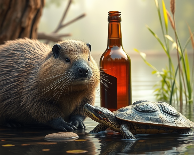 bottle, beaver, turtle