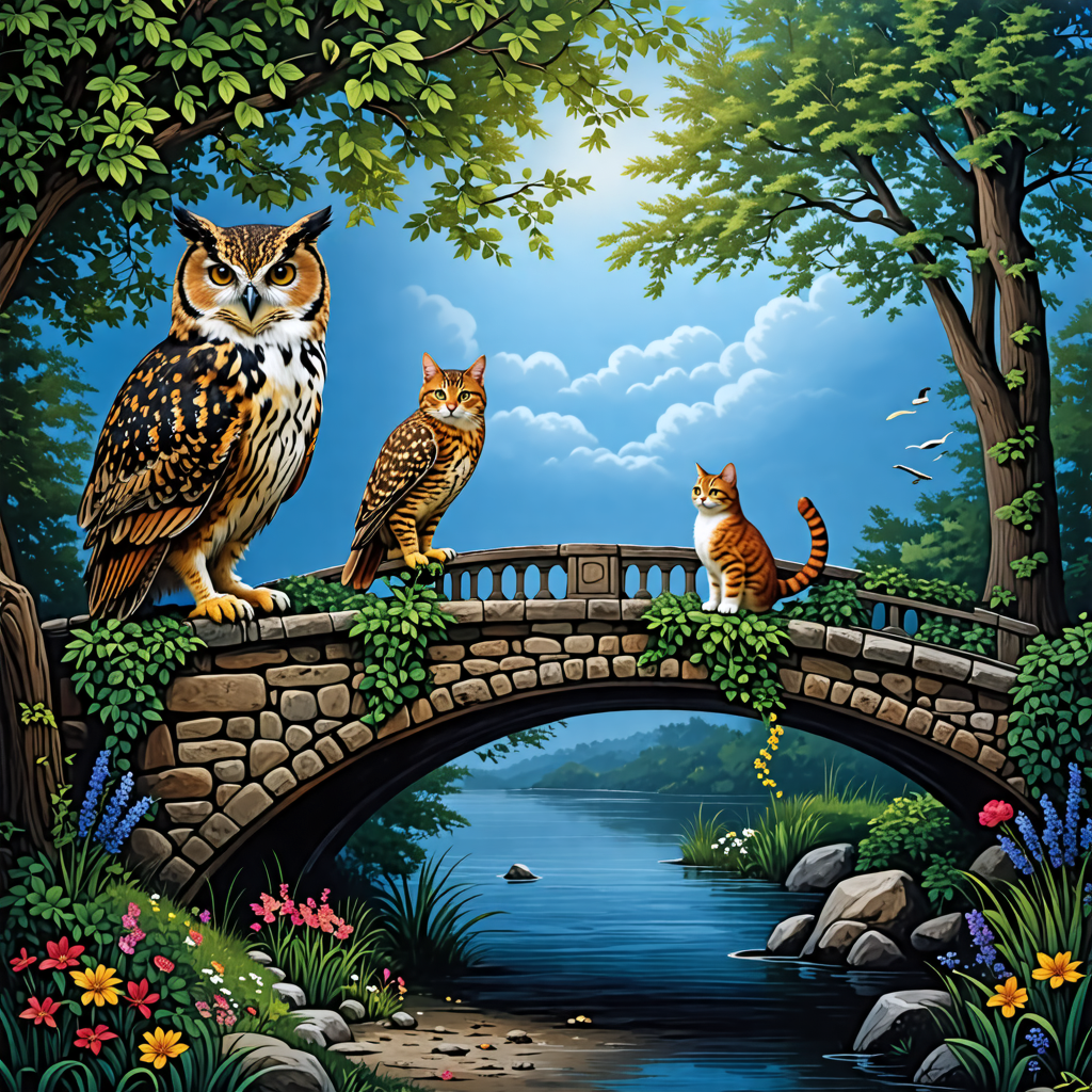 bridge, owl, cat