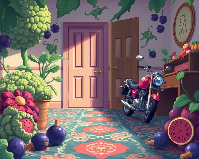 broccoli, anime, carpet, plum, door, pony, popsicle, motorcycle