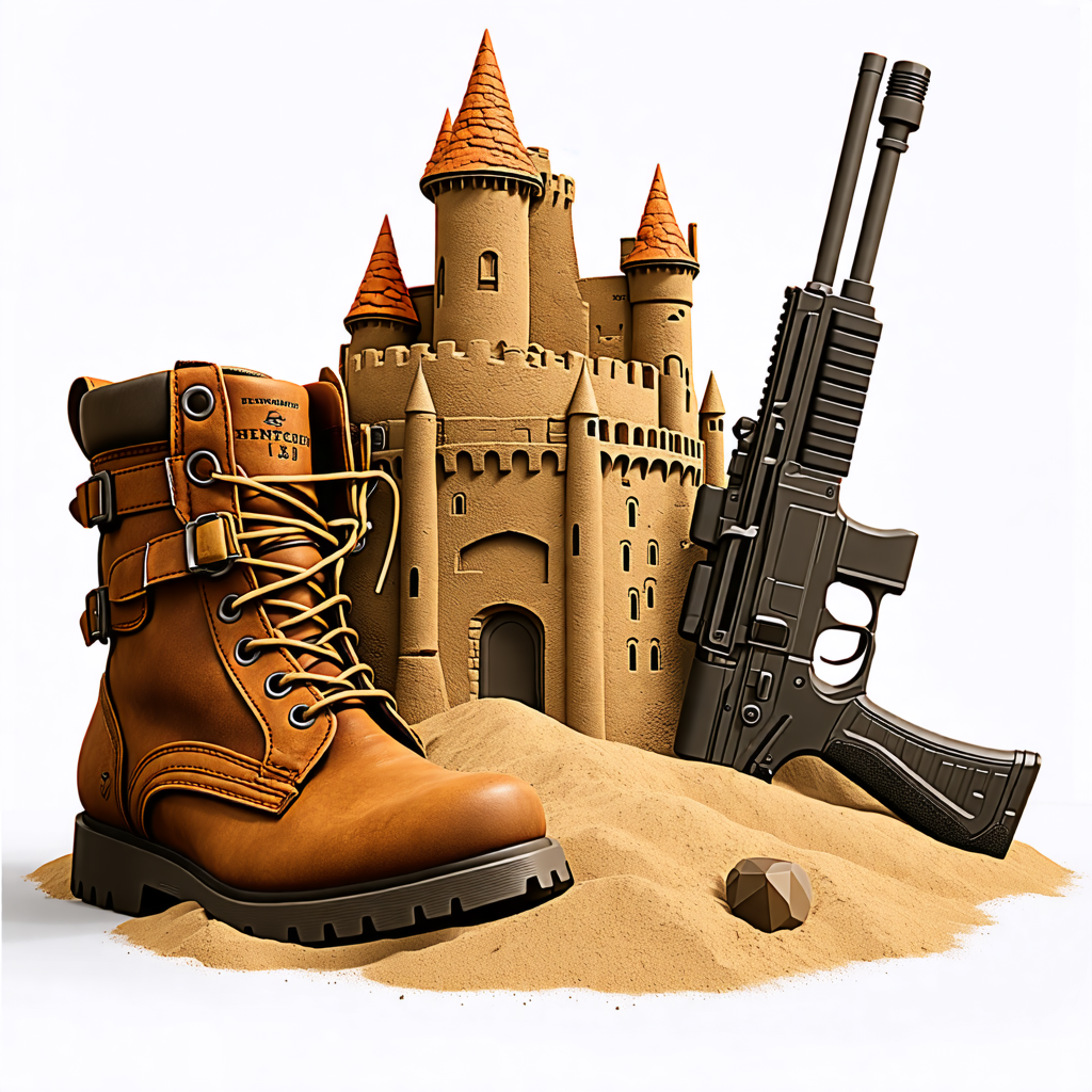 brown, sandcastle, boot, meteor, gun