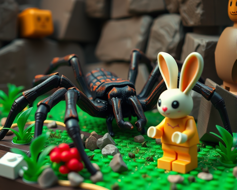 bubble, tarantula, coffin, bunny, lego