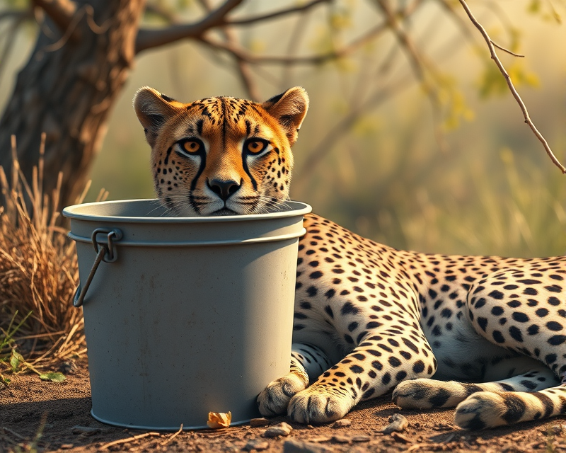 bucket, box, cheetah