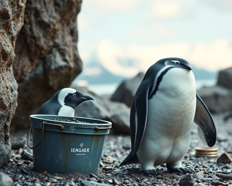 bucket, penguin