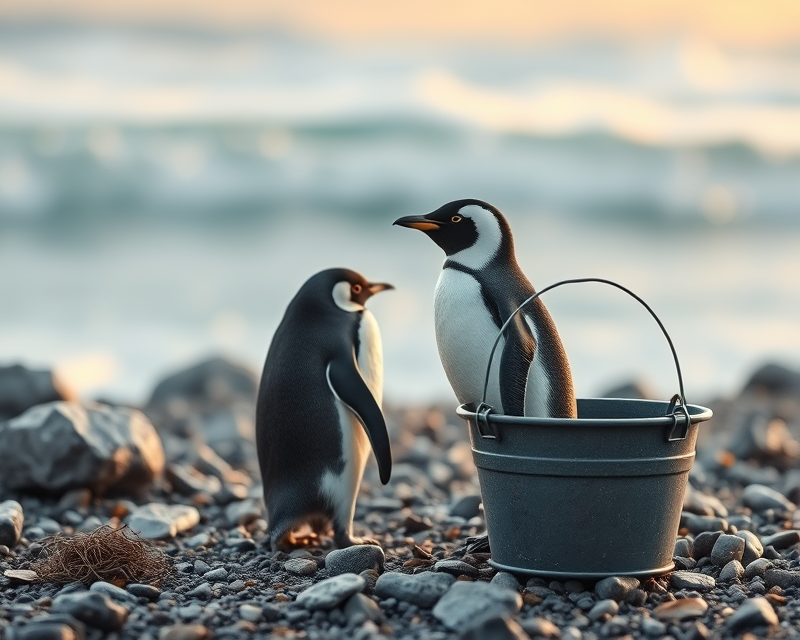 bucket, penguin