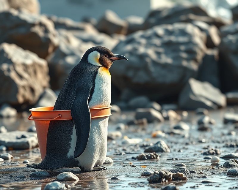 bucket, penguin