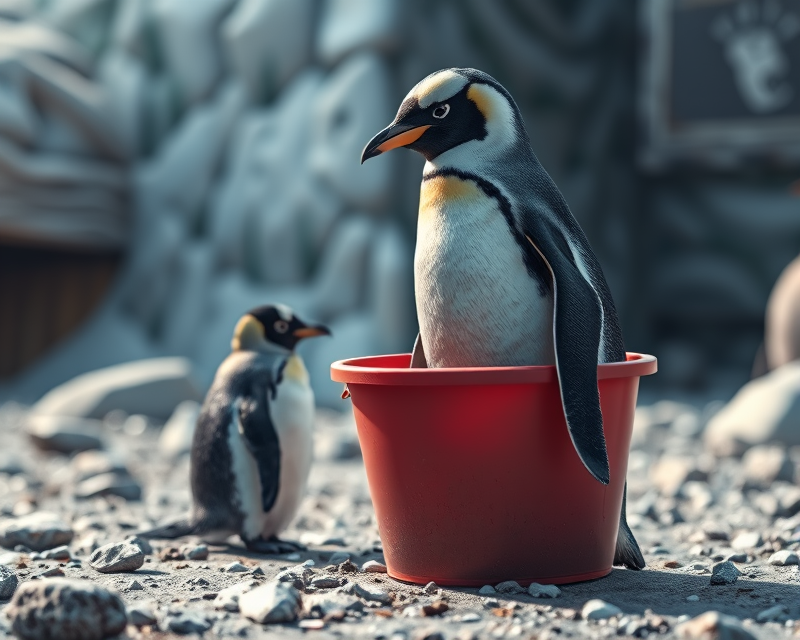 bucket, penguin