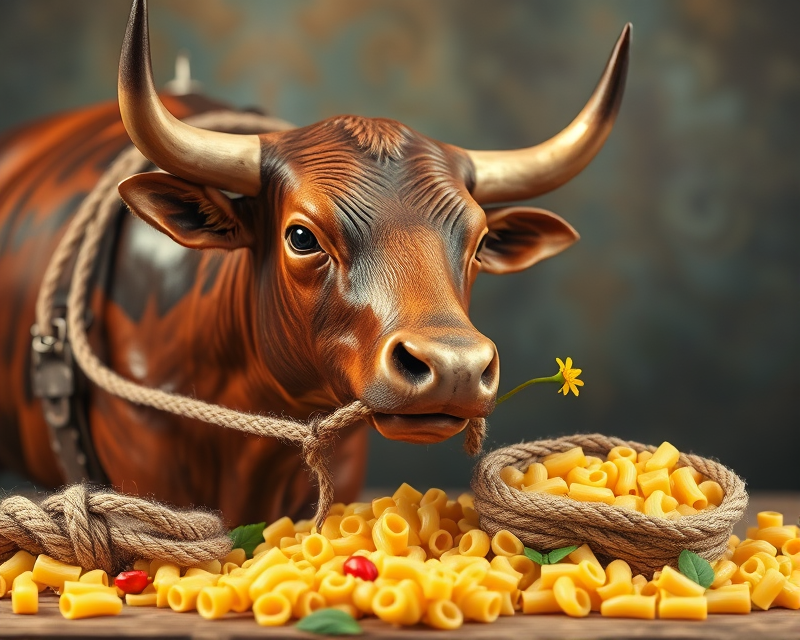 bull, jar, flower, rope, macaroni