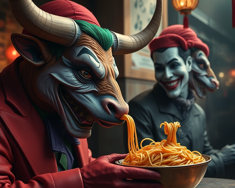 bull, joker, noodle