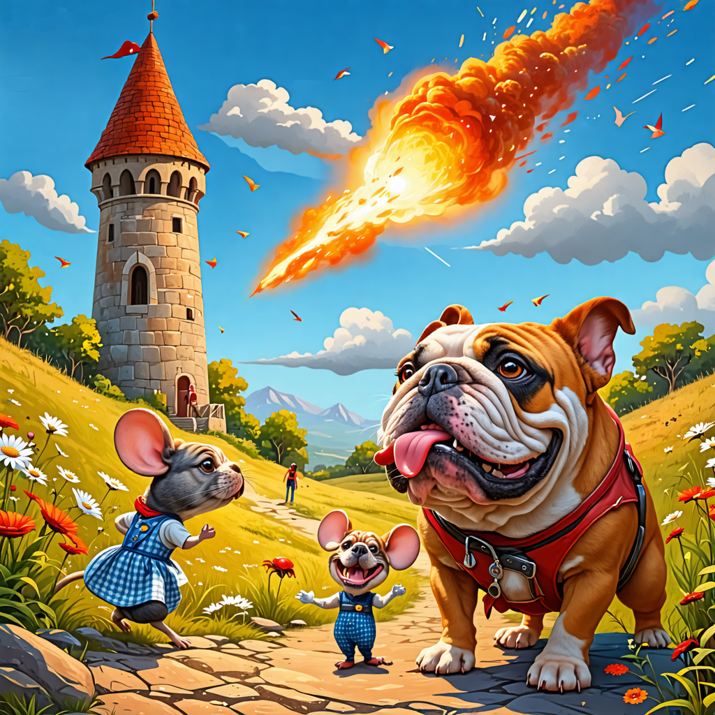 bulldog, mouse, tower, clown, meteor