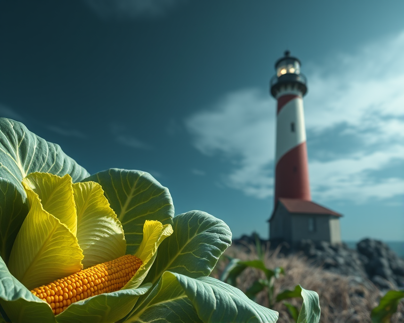 cabbage, lighthouse, corn