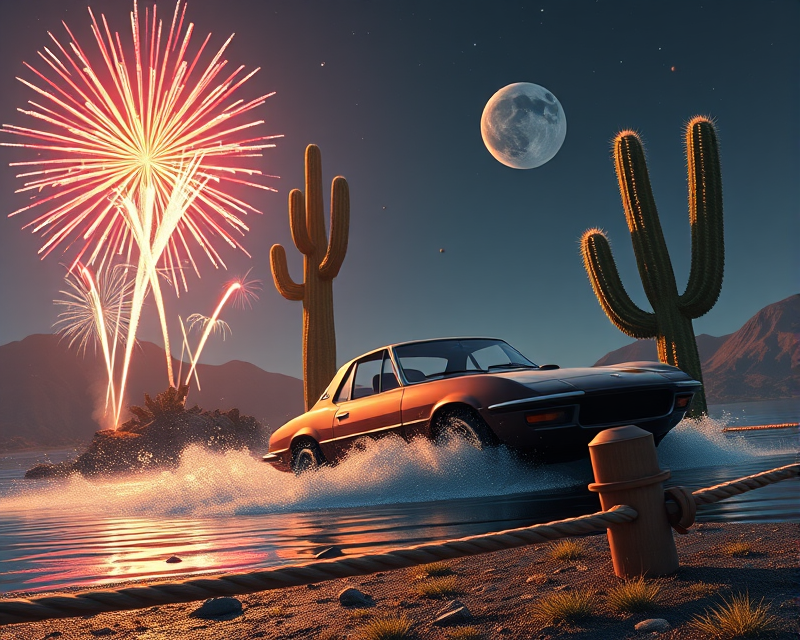 cactus, medal, car, fireworks, boat, soccer, fox, rope