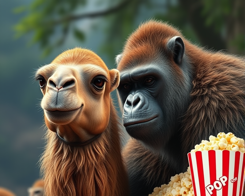 camel, popcorn, gorilla