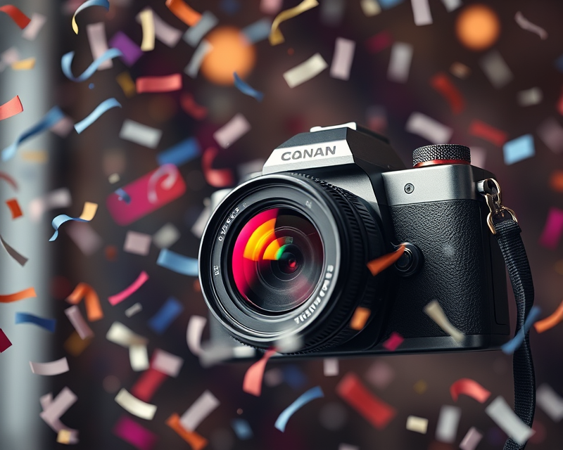 camera, confetti