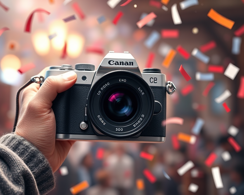 camera, confetti