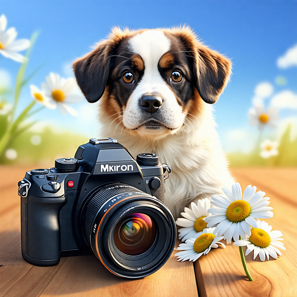 camera, dog, daisy