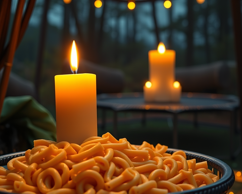 candle, trampoline, macaroni