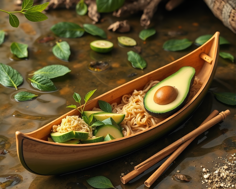 canoe, avocado, noodle