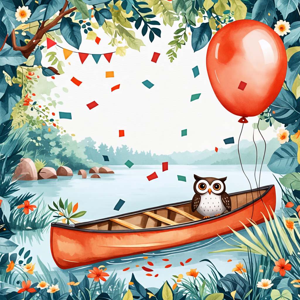 canoe, napkin, confetti, owl, balloon