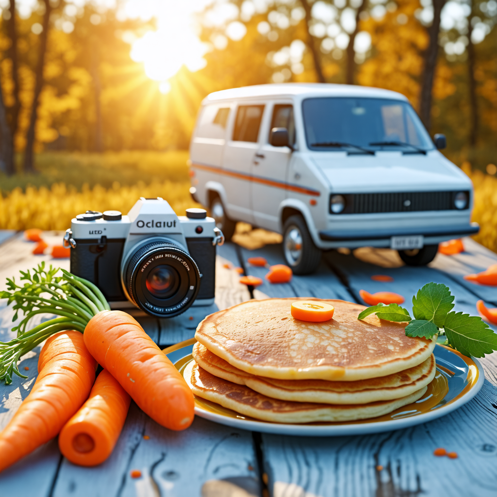 carrot, button, camera, van, pancake