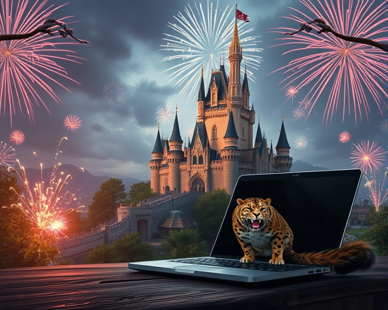 castle, laptop, squirrel, fireworks, jaguar