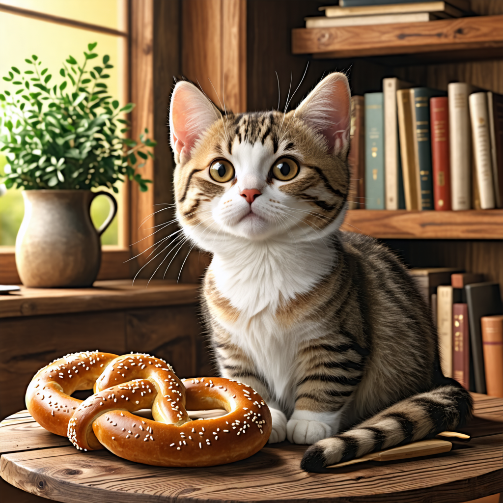 cat, wood, cushion, pretzel, desk