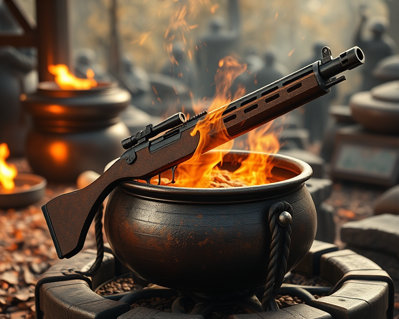 cauldron, gun