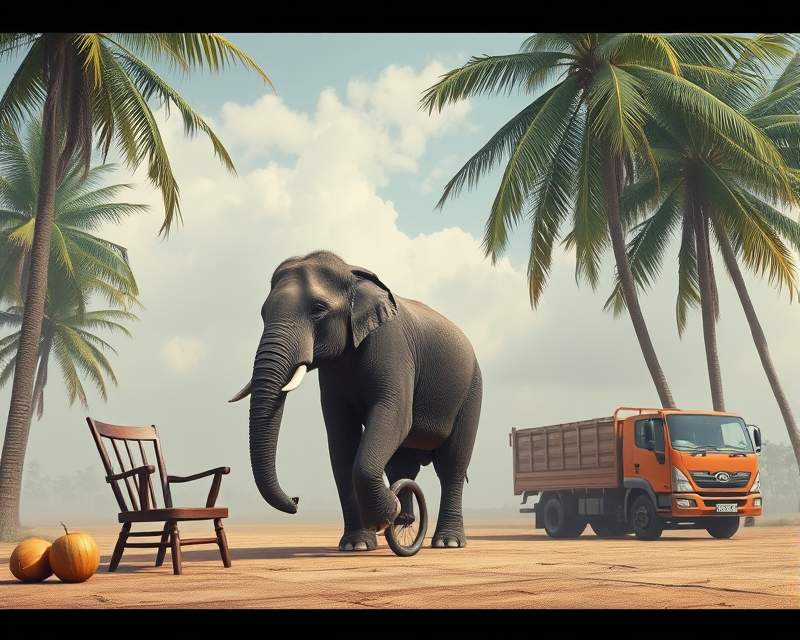 chair, elephant, coconut, truck, unicycle