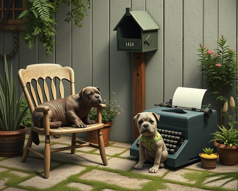 chair, seal, mailbox, bulldog, typewriter