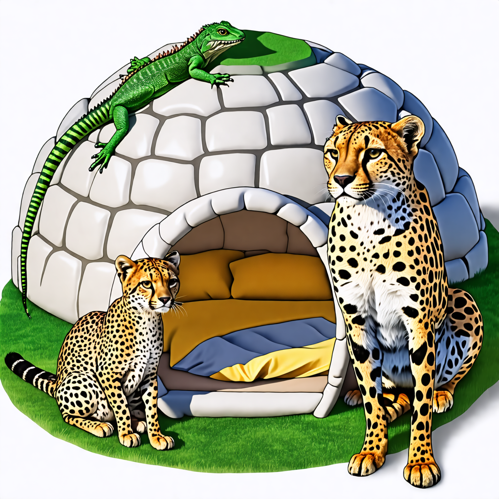 cheetah, igloo, lizard, bed